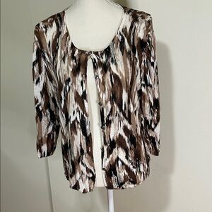 J. Jill 3/4 Sleeve Brown and Cream Patterned Cardigan